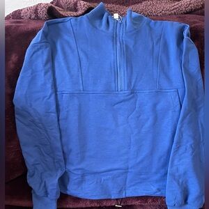 Womens Blue Half-Zip crop sweatshirt
